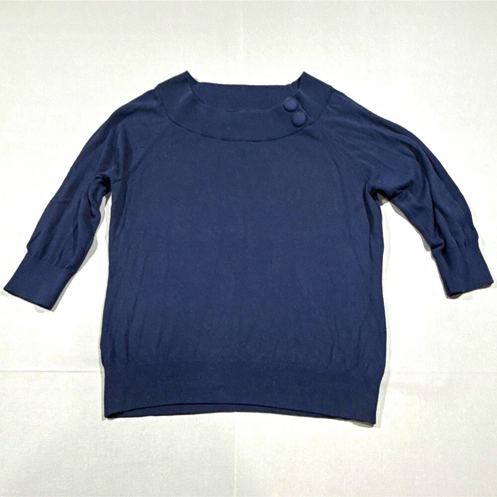 Banana Republic Womens XL Blue Mock Neck 3/4 Sleeve Knit Pullover Button